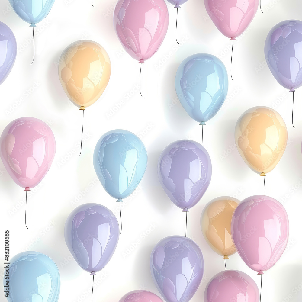 seamless pattern of illustration of pastel balloon floating  isolated on white background
