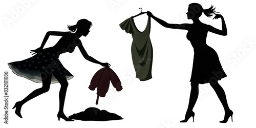 silhouettes of people clip art of set 2black silhouetts of the woman is changing her clothes PNG transparent background photo