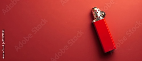 A single lighter on a solid color backdrop with copy space photo