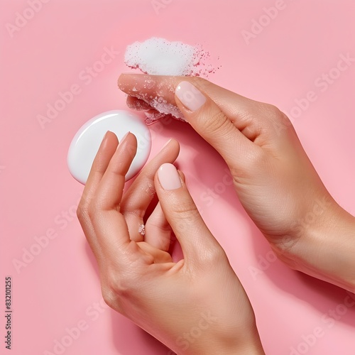 Closeup of Hands Safely Removing Gel Nail Polish at Home with Manicure Tools