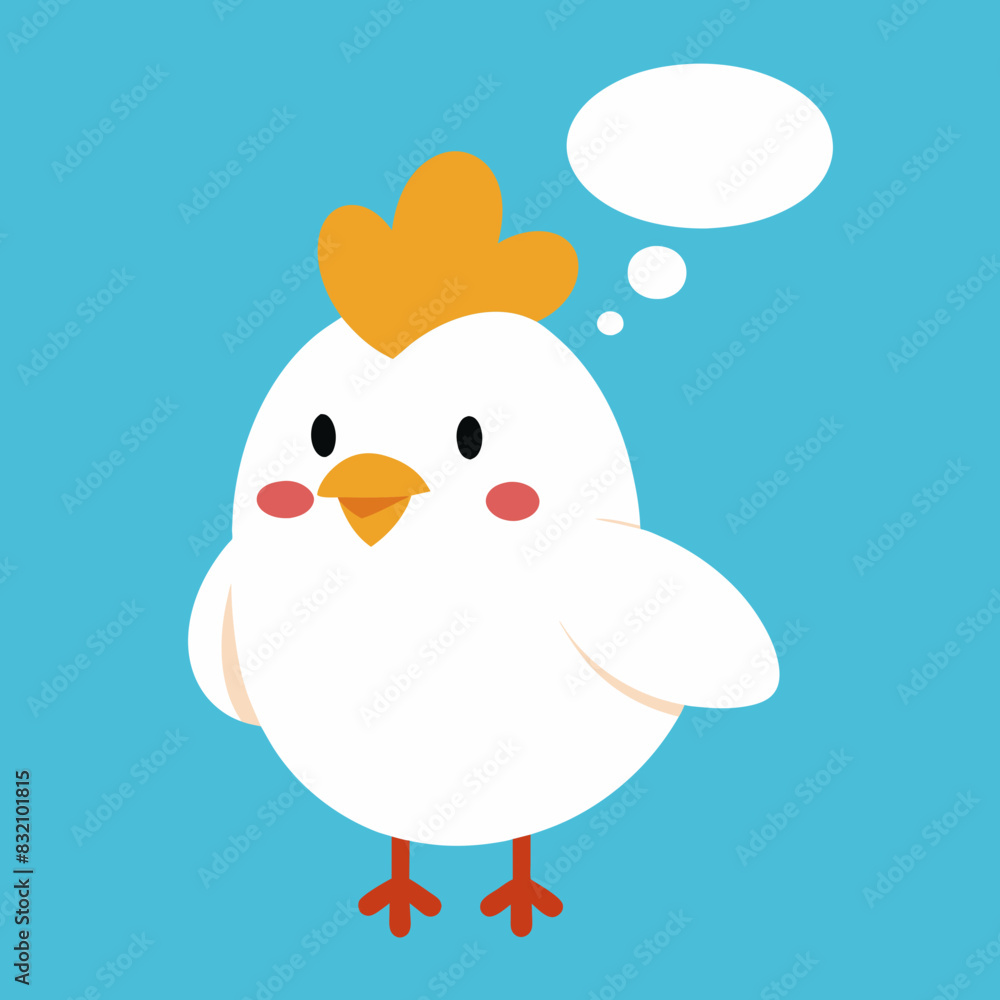 Little smiling chicken with a thought bubble above her head vector illustration Little smiling chicken with a thought bubble above her head vector illustration