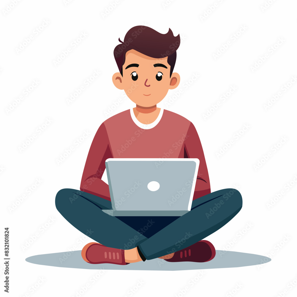 A man seated on the book on a laptop computer Study for isolated A man seated on the book on a laptop computer Study for isolated