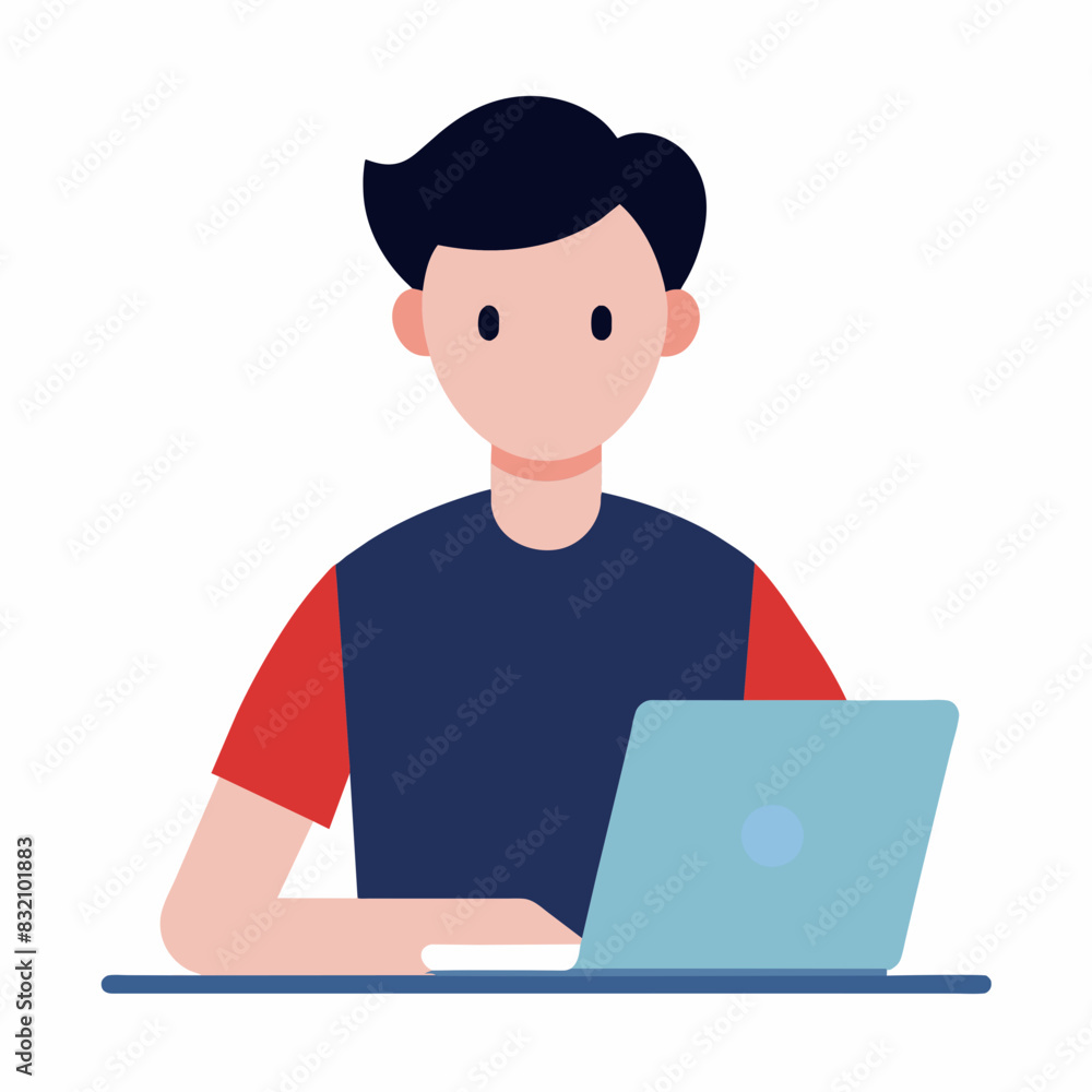 A man seated on the book on a laptop computer Study for isolated A man seated on the book on a laptop computer Study for isolated