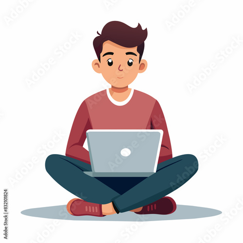 A man seated on the book on a laptop computer Study for isolated