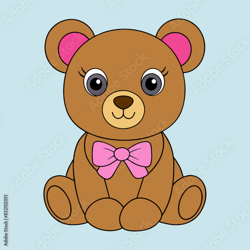 A cute bear sitting with a pink bow  vector illustration