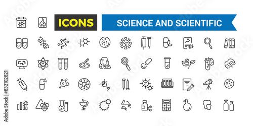 Science and scientific activity icon set. minimal line web icon set. Editable vector icon and illustration.