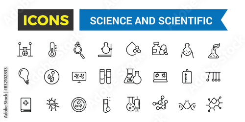 Science and scientific activity icon set. minimal line web icon set. Editable vector icon and illustration.