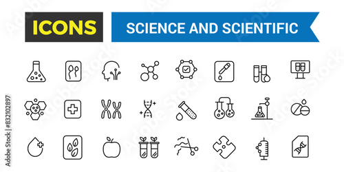 Science and scientific activity icon set. minimal line web icon set. Editable vector icon and illustration.