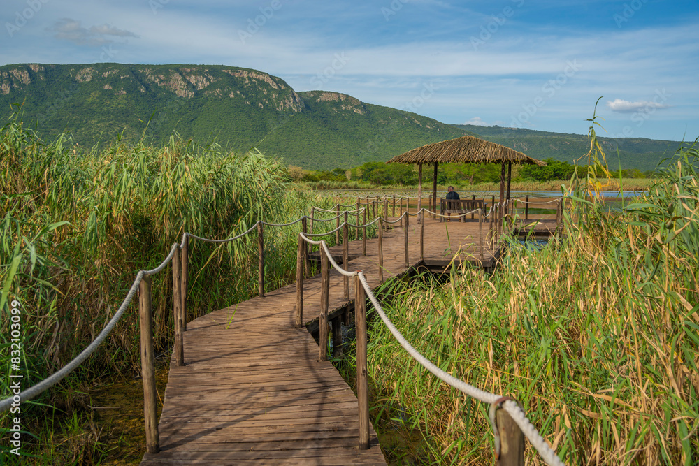 View of Jet lake and Ubombo Mountain from Ghost Mountain Inn, Mkuze, KwaZulu-Natal Province, South Africa View of Jet lake and Ubombo Mountain from Ghost Mountain Inn, Mkuze, KwaZulu-Natal Province, South Africa