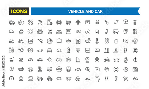 Transport, vehicle and car icon set. Outline icons pack. Editable vector icon and illustration.