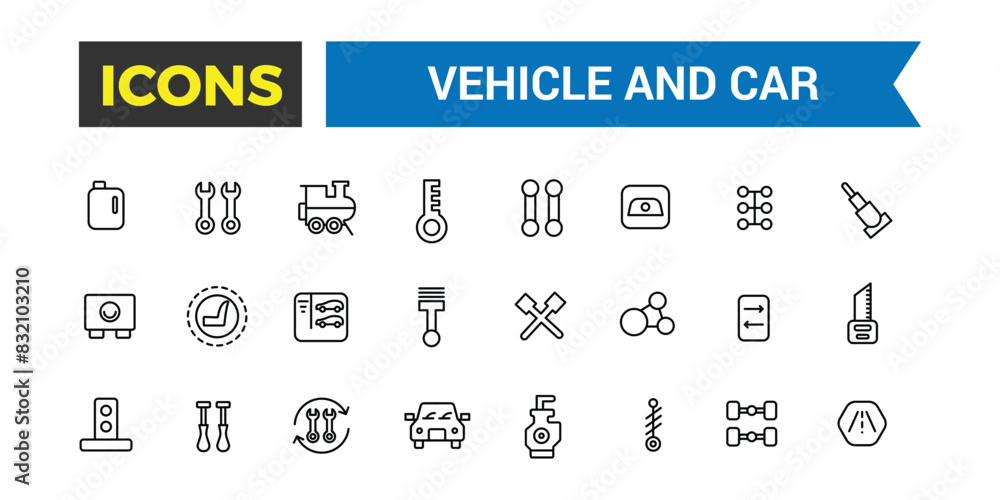 Transport, vehicle and car icon set. Outline icons pack. Editable vector icon and illustration. Transport, vehicle and car icon set. Outline icons pack. Editable vector icon and illustration.