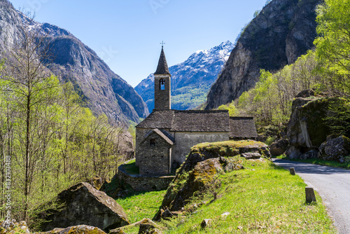 Traditional Church view in Val Bavona of Switzerland