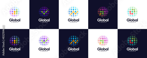 global finance logo collection, modern economy, connection strategy, digital investment, logo design vector.