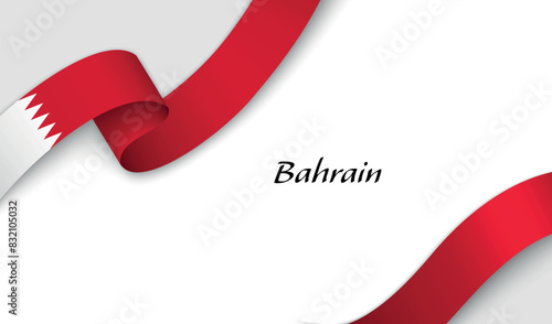 Curved ribbon with fllag of Bahrain on white background