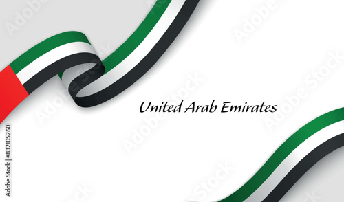 Curved ribbon with fllag of United Arab Emirates on white background