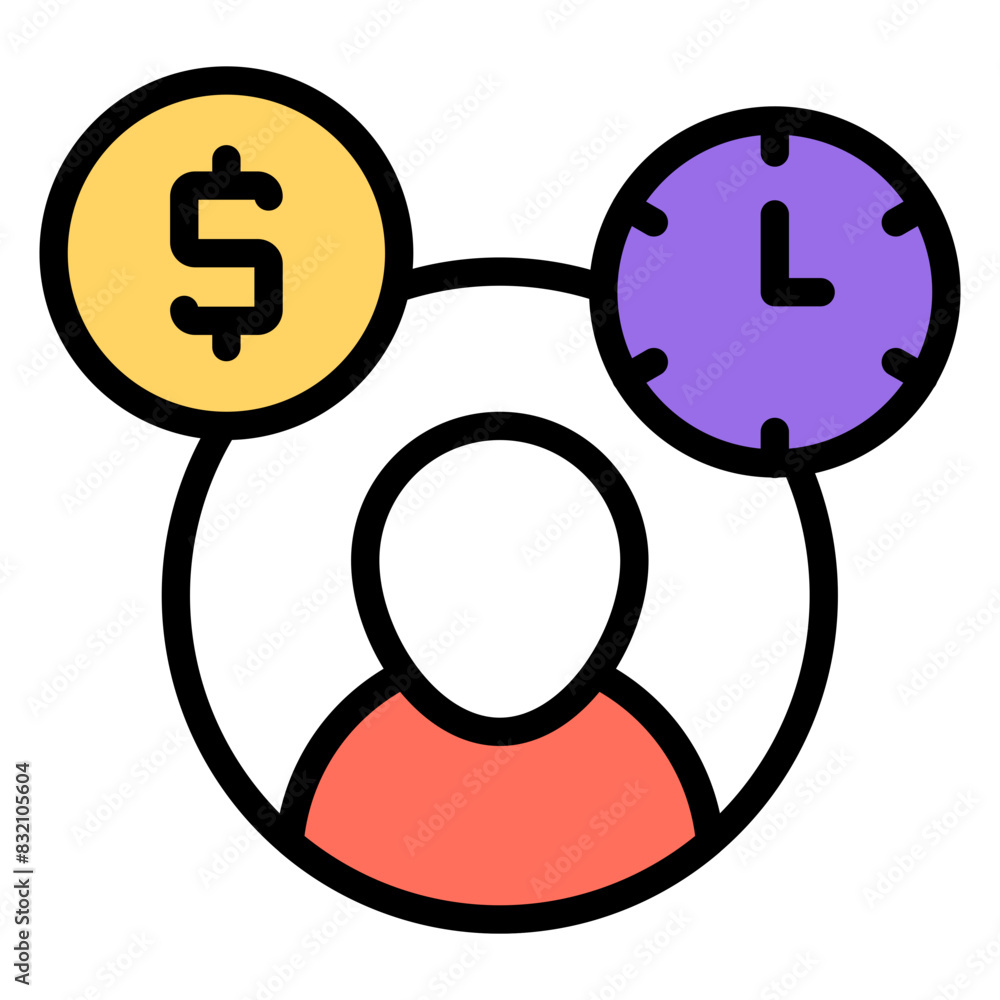 A colored design icon of time is money
A colored design icon of time is money