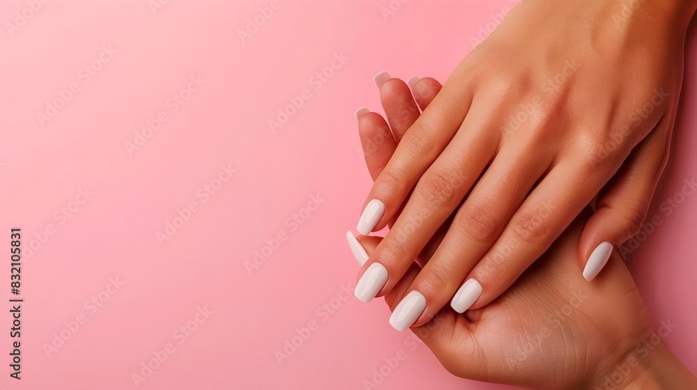 Nail Health Reflects Overall Well-being:A Minimalist Closeup of Delicate,Polished Fingers on a Pastel Pink Background Nail Health Reflects Overall Well-being:A Minimalist Closeup of Delicate,Polished Fingers on a Pastel Pink Background