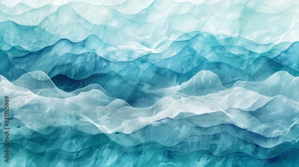 Watercolor waves, blending aqua, teal, and indigo in a seamless, flowing pattern that mimics the gentle movement of water, ai generated