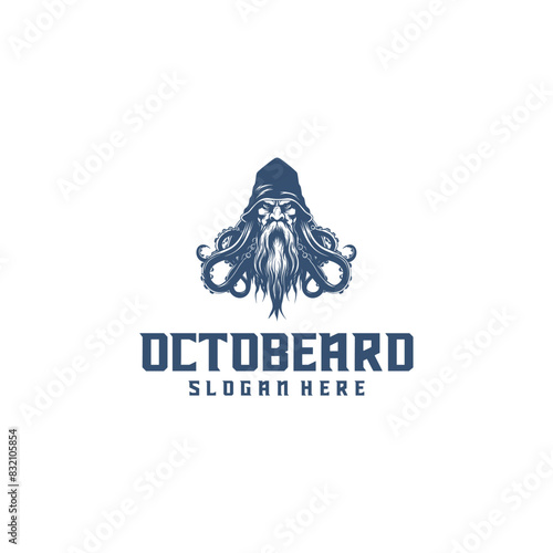 Octopus beard logo vector illustration