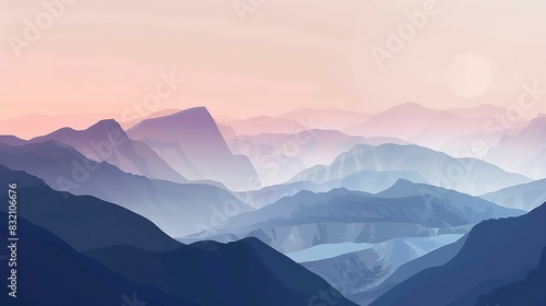 Wide-angle mountain landscapes poster flat design top view breathtaking expanses theme water color Triadic Color Scheme © Thanthara