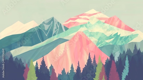Wooded peaks poster flat design top view biodiversity hotspots theme water color Triadic Color Scheme