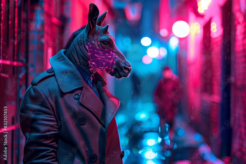 Futuristic charismatic concept closeup of a tapir in a detective s trench coat Futuristic charismatic concept closeup of a tapir in a detective s trench coat