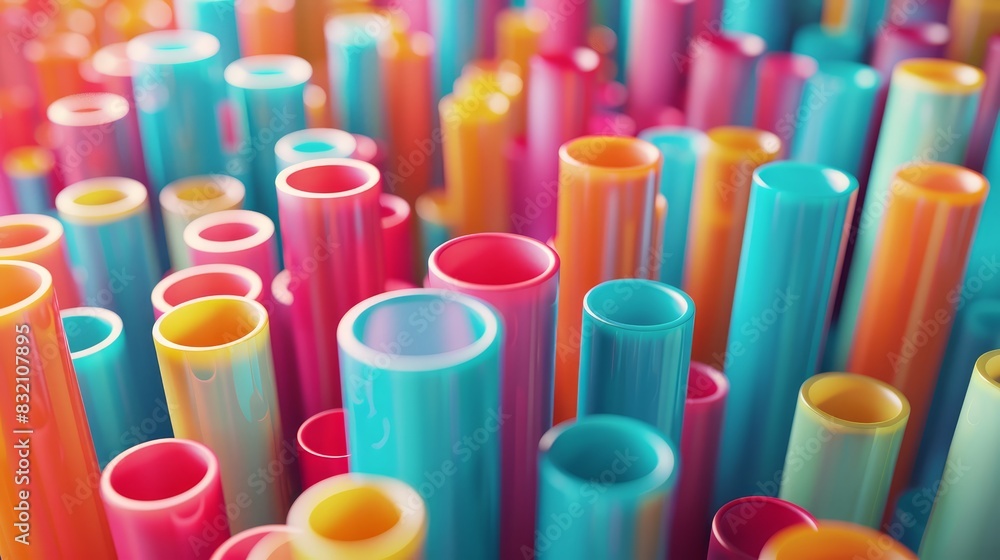 Vibrant 3D array of cylinders with precise geometric shapes, ideal for visual art and digital design themes Vibrant 3D array of cylinders with precise geometric shapes, ideal for visual art and digital design themes