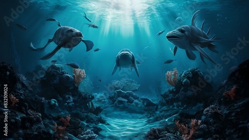 Dive into the depths of the ocean and depict an underwater realm