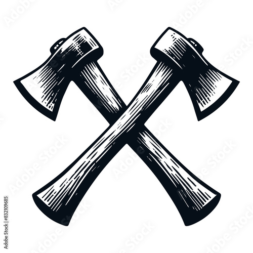a pair of axes. image of an ax in wood carving style