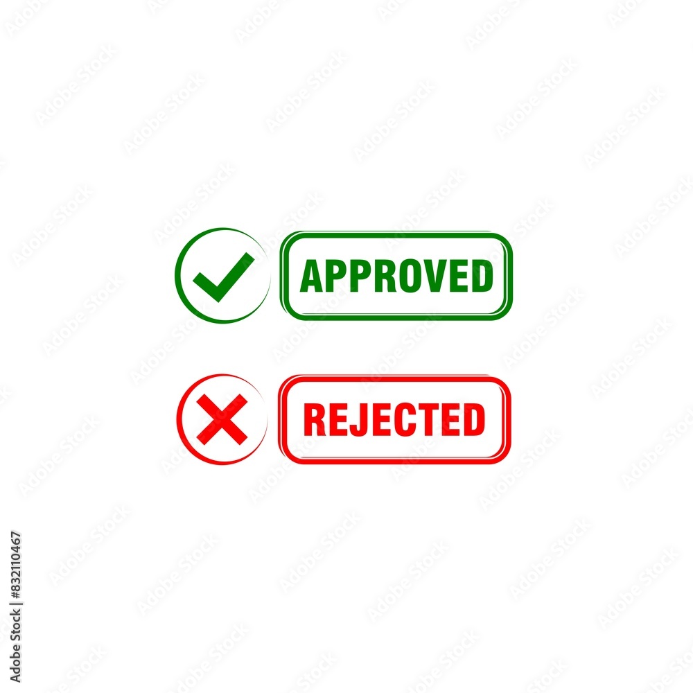 Stamp texture realistic approved and rejected icon on white background Stamp texture realistic approved and rejected icon on white background