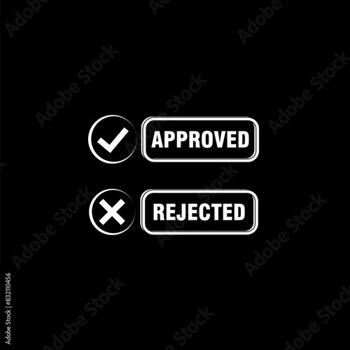 Stamps approved and rejected icon isolated on black background 