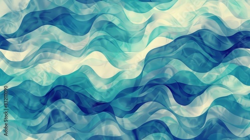 Watercolor waves, blending aqua, teal, and indigo in a seamless, flowing pattern that mimics the gentle movement of water, ai generated photo