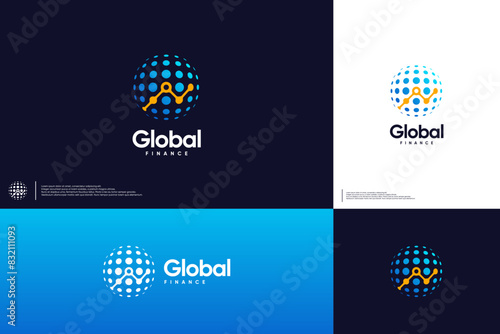 global financial statistics, digital economy growth, virtual world, logo design illustration.