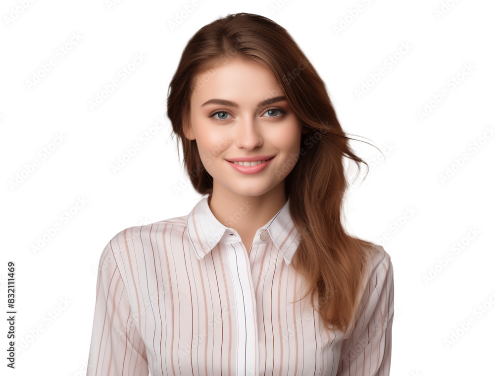 portrait of gentle young woman in white shirt, smiling lady with friendly happy facial expression portrait of gentle young woman in white shirt, smiling lady with friendly happy facial expression