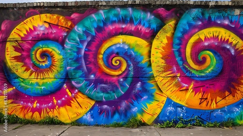 A wall with graffiti art that resembles the vibrant swirls of a tie-dye shirt
