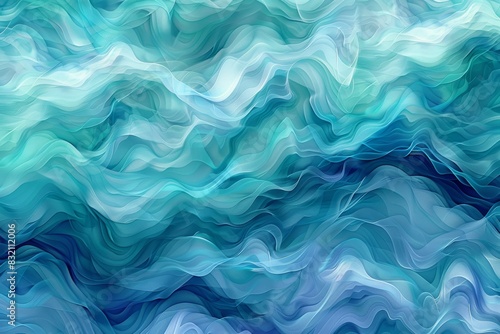 Watercolor waves, blending aqua, teal, and indigo in a seamless, flowing pattern that mimics the gentle movement of water, ai generated