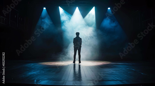 Spotlight on an empty stage. A single figure stands alone in the spotlight. Who are they? What are they doing? The possibilities are endless. photo