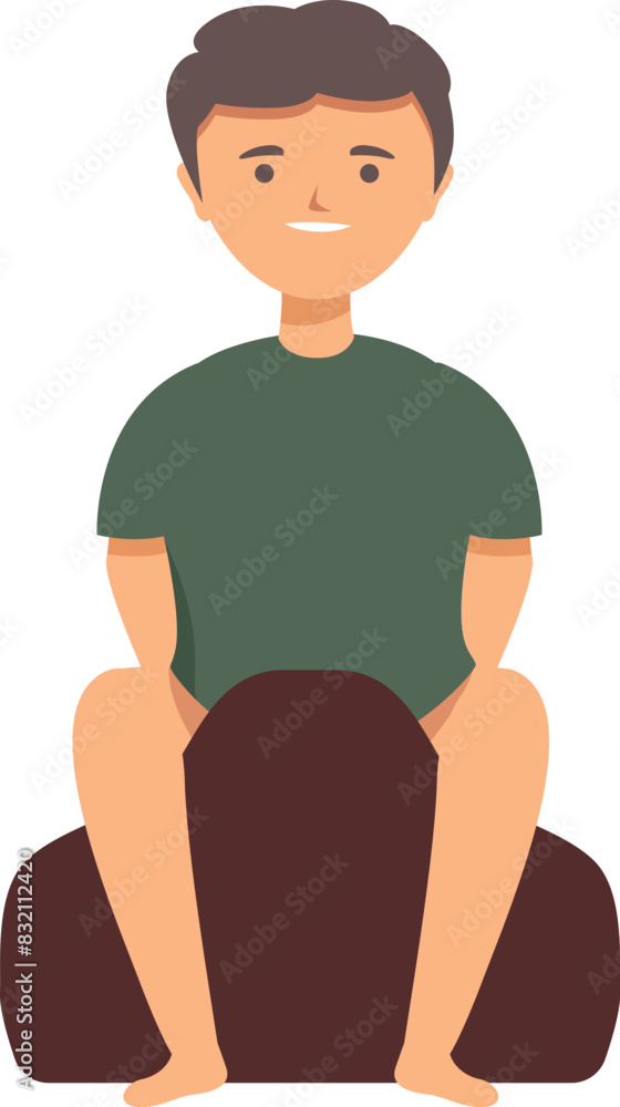 Happy cartoon man sitting crosslegged in a relaxed and meditative posture. Isolated on a white background. Vector illustration of a cheerful male character. With a trendy. Casual. Tranquility Happy cartoon man sitting crosslegged in a relaxed and meditative posture. Isolated on a white background. Vector illustration of a cheerful male character. With a trendy. Casual. Tranquility