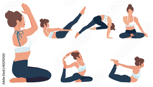 Slim Athletic Young Woman Yoga and Fitness Set. Healthy lifestyle.