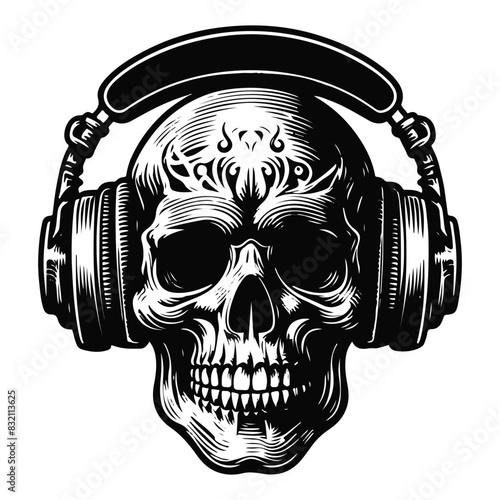 Skull wearing headphones