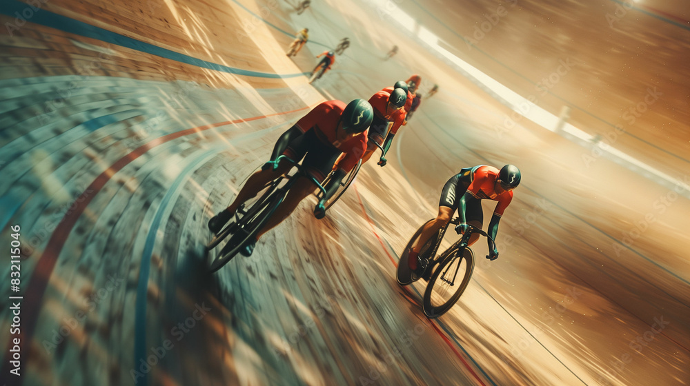 Fototapeta premium Group of people riding bikes down a street