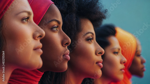 Diverse Women in Profile Symbolizing Unity and the Struggle for Social Equality
