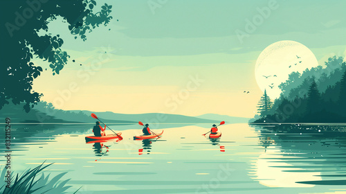 Two people kayaking on a lake