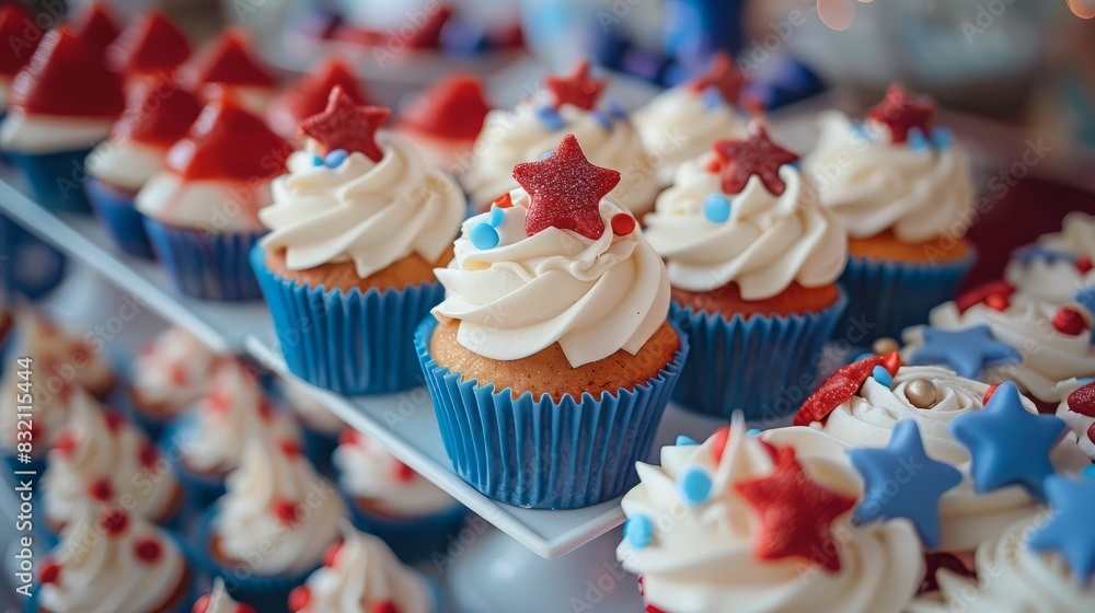 Red, white and blue cupcakes with star sprinkles. Red, white and blue cupcakes with star sprinkles.