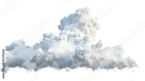 White fluffy clouds isolated on transparent background. 3D rendering of cumulus clouds.