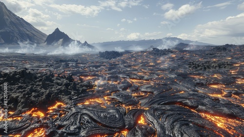 Lava field stretching into the horizon photo