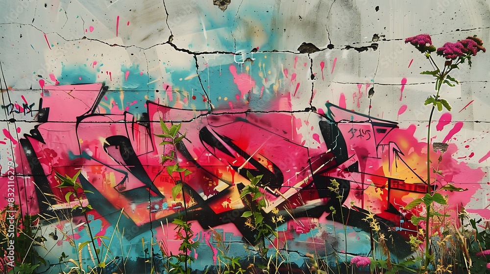 Fototapeta premium An abstract graffiti wall with a blend of pastel watercolor effects