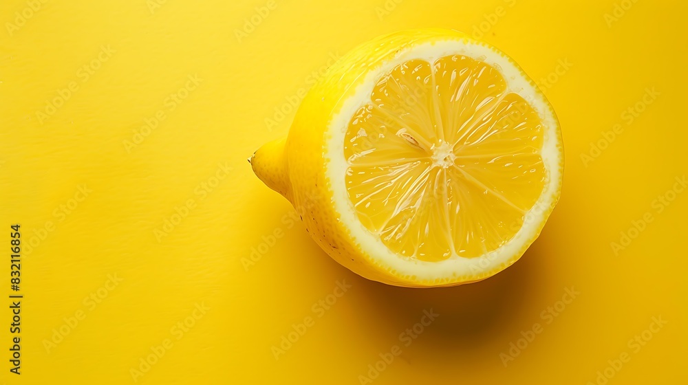 Fresh and juicy lemon cut in half on a bright yellow background.