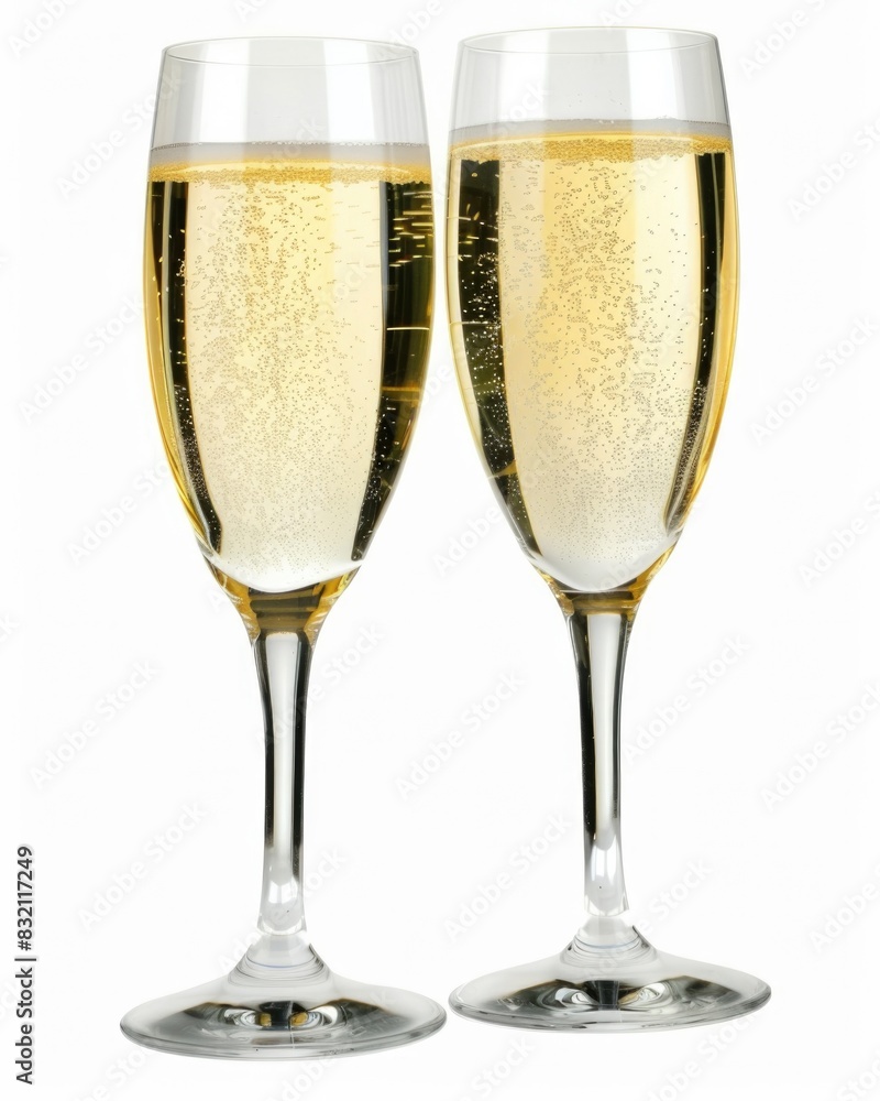 Champagne Wine Glass. Festive Cheers with Two Isolated Glasses on White Background Champagne Wine Glass. Festive Cheers with Two Isolated Glasses on White Background