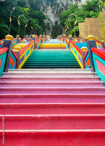 Photography Colorful stairway to Batu Caves and Temple,with vibrant hues,close to Kuala Lumpur, Malaysia
